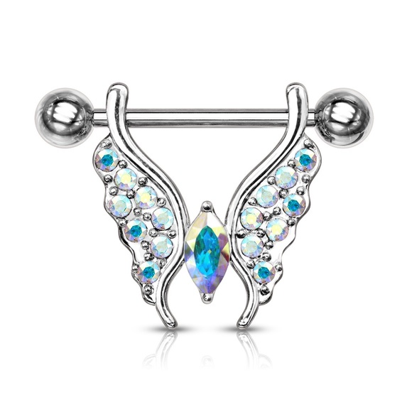 Crystal Paved Butterfly Nipple Rings - Picture 5 of 6